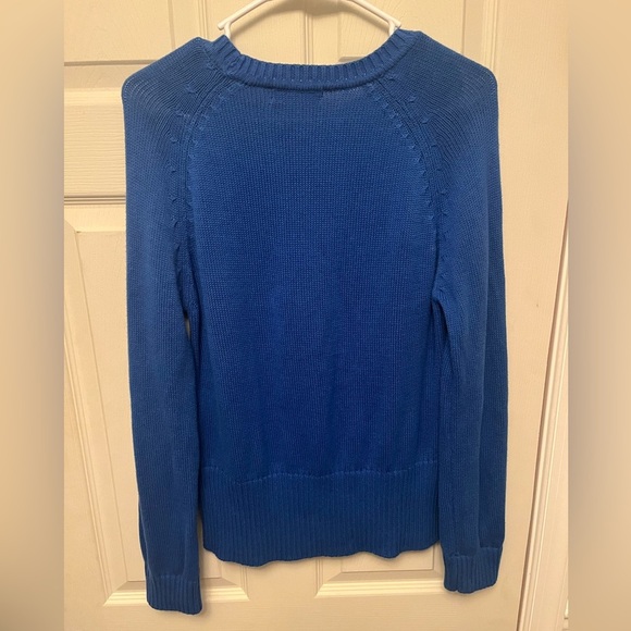 Able Lily Pullover Ribbed Knit Step Hem 100% Organic Cotton Blue Sweater Small - Picture 7 of 8